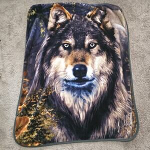 Wolf Throw Blanket Fleece Soft Outdoors Nature 44" x 56" Retro